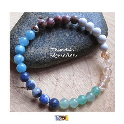 Bracelet - "thyroïde" - aigue-marine, sodalite, lapis lazuli, aventurine, citrine, lithothérapie, pierre naturelle, bijou soin, zen