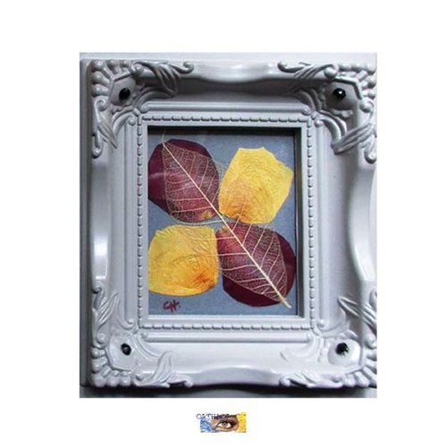 Magnet cadre baroque rococo mouluré couleur grès "trèfle à 4 pétales de roses et feuille végétale filigranée", aimant pétalesl