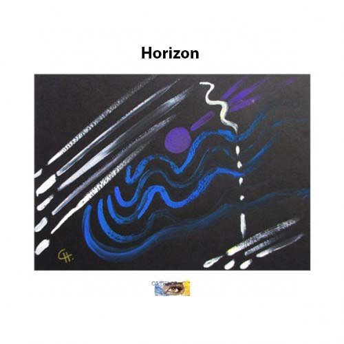 Carte d'art aquarelle originale peinte main - symbolique et abstraite- "horizon" sur bristol noir, carte peinture