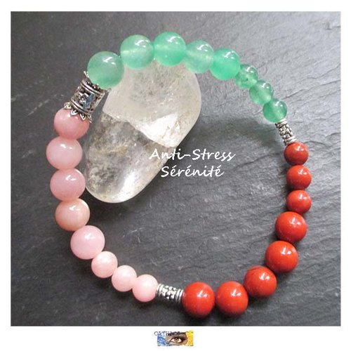 Bracelet - "anti-stress-sérénité" pierre de soleil, aventurine, jaspe rouge, bracelet pierres, bijou litho