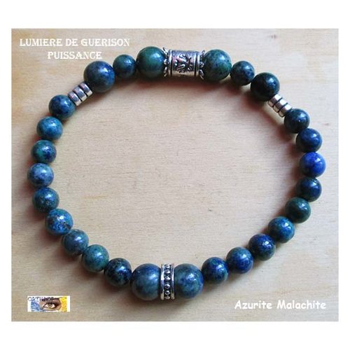 Bracelet "lumière de guérison-puissance," azurite malachite, bracelet pierre naturelle, bijou litho