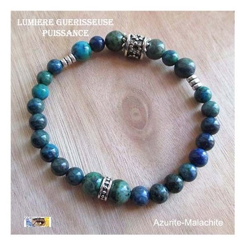 Bracelet "lumière de guérison-puissance," azurite malachite, bracelet pierre naturelle, bijou litho