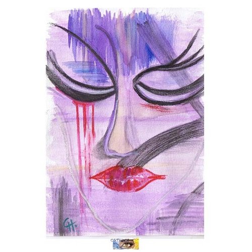 Aquarelle et pastel symbolique et abstrait "larmes" - visage de femme, peinture femme