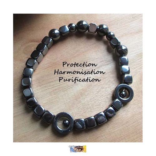 Bracelet design "protection-harmonisation-purification" - hématite - acier inoxydable, bracelet lithothérapie, pierre naturelle