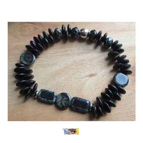 Bracelet perles verre tchèque de bohême - acier inoxydable, bracelet fantaisie perles noires