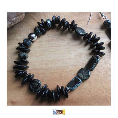 Bracelet perles verre tchèque de bohême - acier inoxydable, bracelet fantaisie perles noires