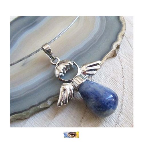 Tour de cou - "apaisement, pierre d'éveil" - "ange" sodalite - câble acier, bijou pierre naturelle, tour de cou lithothérapie, sodalite