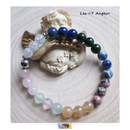 Bracelet les 7 anges, bracelet lithothérapie, pierre naturelle, perles, acier