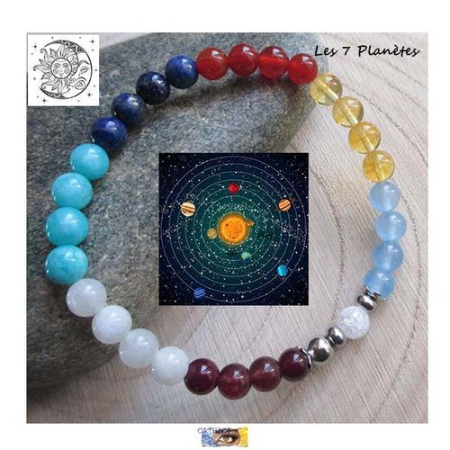 Bracelet "les 7 planètes"- perles naturelles, acier inoxydable, perle naturelle, bracelet lithothérapie