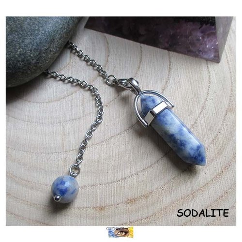 Pendule pierre et bracelet - radiesthésie - divinatoire pointe sodalite - chaîne acier inoxydable - pendule "apaisement-pierre d'éveil"