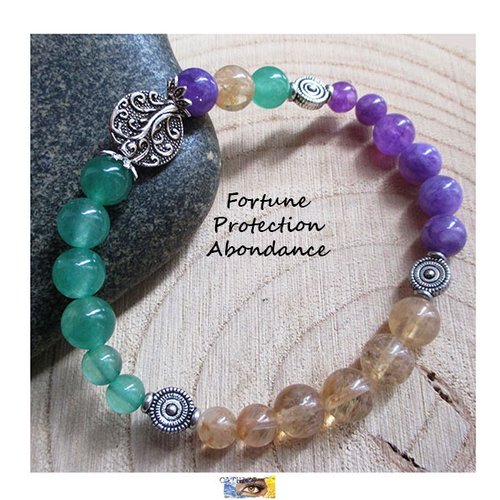 Bracelet aventurine, améthyste, citrine, "fortune, protection, abondance" , bracelet lithothérapie, pierre naturelle, perles