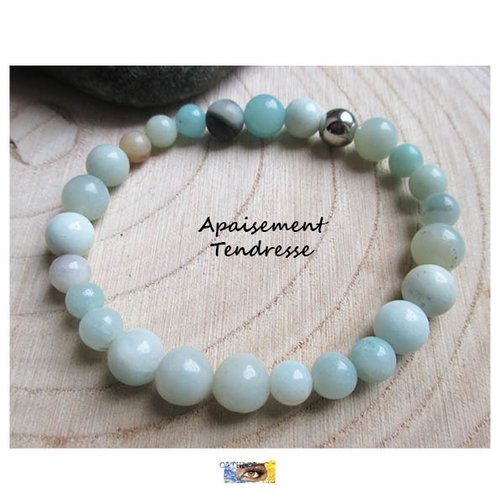 Bracelet "apaisement-tendresse" amazonite - acier inoxydable, bracelet pierre, perles naturelles, bijou lithothérapie amazonite
