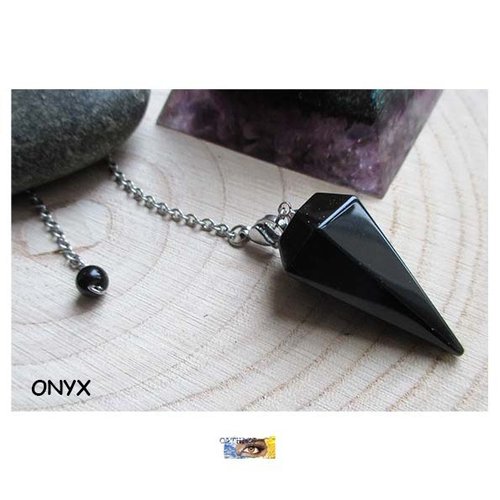Pendule pierre et bracelet - radiesthésie - divinatoire pointe onyx - chaîne acier inoxydable - pendule "ancrage-protection maxi"
