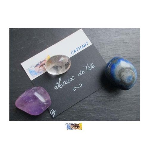 Pack -"maux de tête" - lapis lazuli, améthyste, cristal de roche, pierres roulées polies, pierres soin, méditation