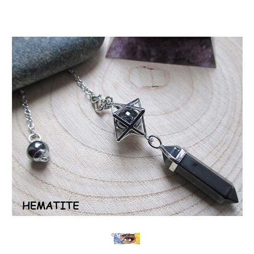 Pendule pierre et bracelet -  "merkhaba" et pointe hématite - chaîne laiton platine argent - "purification-harmonisation-dynamisme"