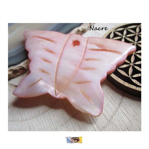 Pendentif nacre papillon "protection", papillon nacre rose, pierre, bijou pierre