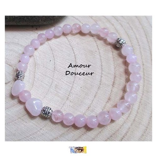 Bracelet "amour-douceur" - quartz rose, pierre naturelle, perles, acier, bracelet lithothérapie