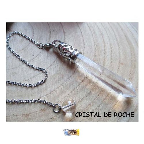 Pendule pierre et bracelet - radiesthésie - divinatoire pointe cristal de roche - pendule "protection-puissance-amplificateur"