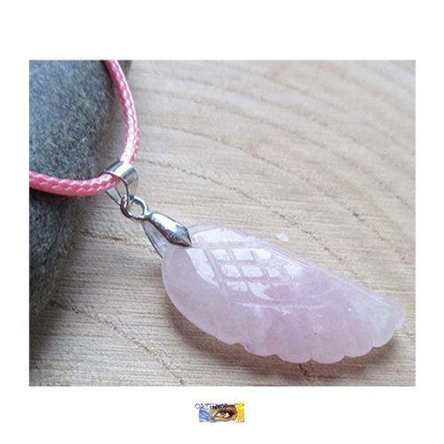 Tour de cou cordon rose - pendentif aile d'ange - "amour-confiance en soi" - quartz rose, collier lithothérapie, bijou pierre femme