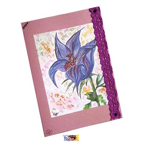 Carte d'art double "fleur lys violet" papier vergé