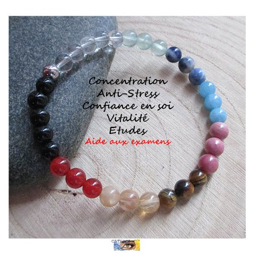 Bracelet - "anti-stress, confiance en soi, concentration, vitalité - aide aux examens" pierres naturelles, bracelet lithothérapie