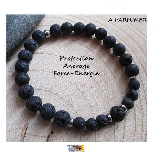 Bracelet "protection-ancrage-force-energie"" - pierre de lave, bracelet lithothérapie, pierre naturelle, perles, acier