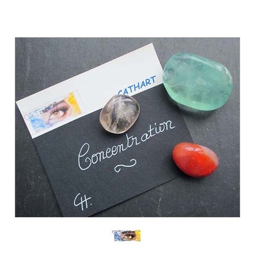 Pack - "concentration-réussite examens" quartz fumé, cornaline, fluorite, pierres roulées polies, pierres soin, méditation