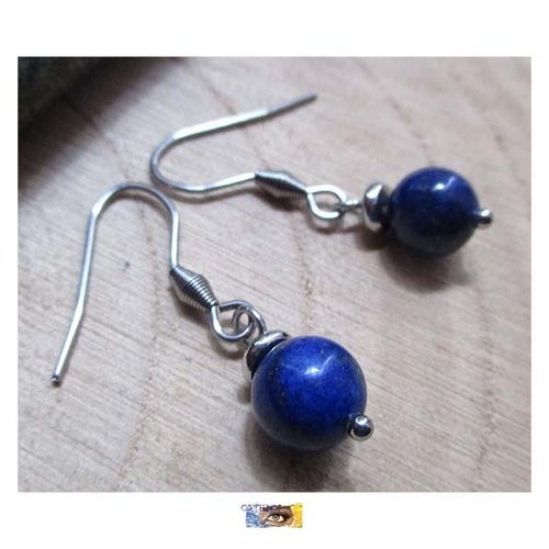 B.o. boule lapis lazuli minimaliste, boucle pierre naturelle, perles lapis lazuli