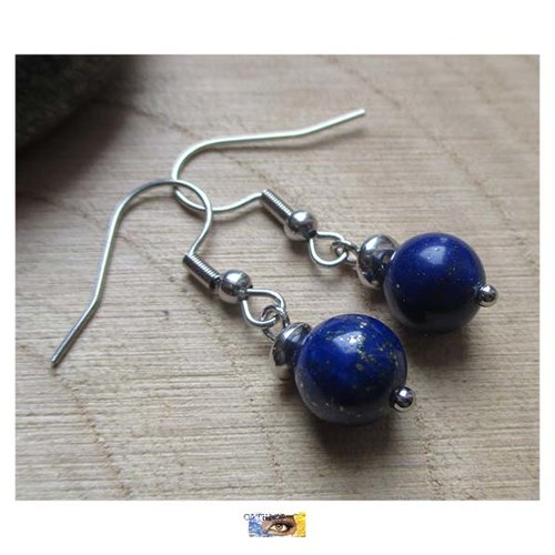 B.o. boule lapis lazuli minimaliste, boucle pierre naturelle, perles lapis lazuli