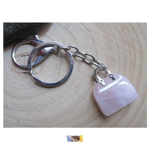 Porte-clés - bijou de sac, voiture - gri-gri - "amour-confiance en soi" - quartz rose - métal argent, quartz rose, porte clés pierre