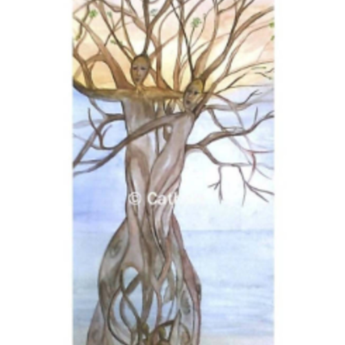 Toile aquarelle et acrylique "racines d'amour", peinture abstraite mbolique, peinture arbres
