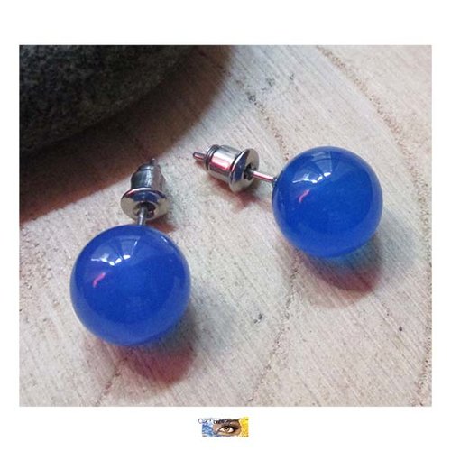 B.o. clous boules agate bleue - acier inoxydable, boucle oreille pierre, boucle femme