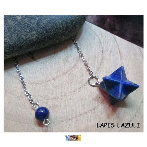 Pendule pierre - radiesthésie - divinatoire "merkhaba" lapis lazuli - chaîne laiton platine argent - pendule "sagesse-espoir-courage"