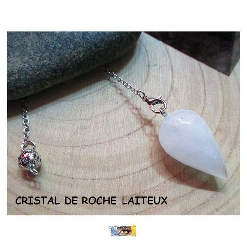 Pendule pierre et bracelet - radiesthésie - divinatoire poire cristal de roche laiteux - pendule "protection-puissance-amplificateur"