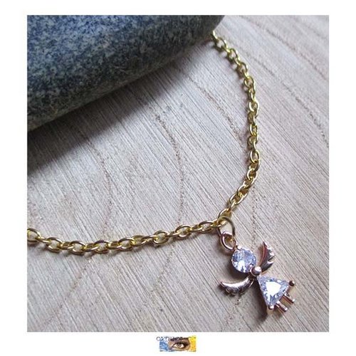 Bracelet chainette - "ange" - métal or, bijou femme fantaisie, ange strass et or