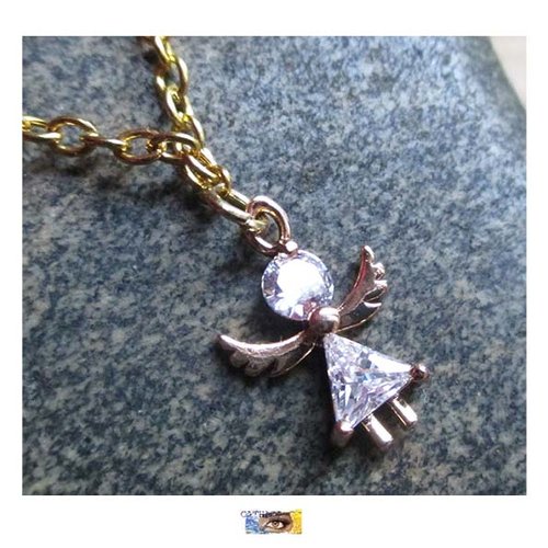 Bracelet chainette - "ange" - métal or, bijou enfant fantaisie, ange strass et or