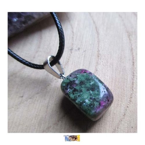 Tour de cou "amour-douceur-force"- rubis zoïsite - acier chaîne "amour-douceur-force" pendentif pierre, bracelet pierre naturelle, litho