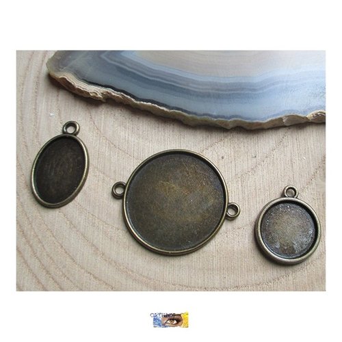 3 médaillons pendentifs pour cabochons bronze antique