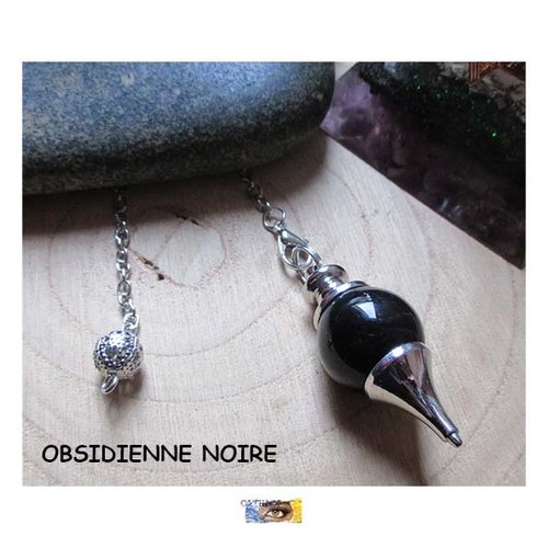 Pendule séphoroton pierre et bracelet - radiesthésie - divinatoire sphère obsidienne - pendule "ancrage-protection max