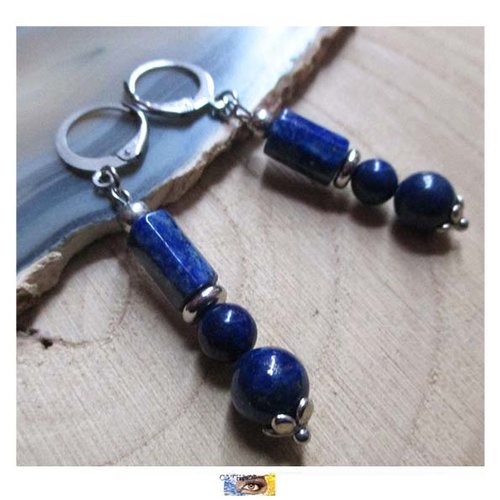 B.o. trio lapis lazuli - acier inoxydable , boucle lithothérapie, pierre naturelle, perles lapis lazuli