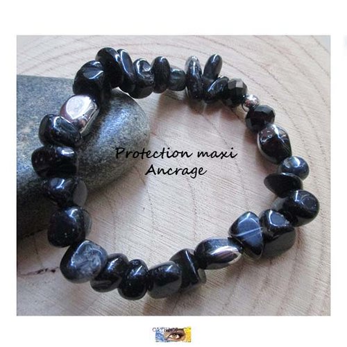 Bracelet "ancrage-protection maximale" - obsidienne - acier inoxydable, bracelet lithothérapie, pierre naturelle, perles