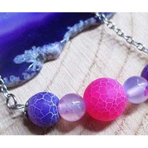 Chaine - "apaisement-confiance-chance" - agate acier inoxyable, chaine lithothérapie pierre