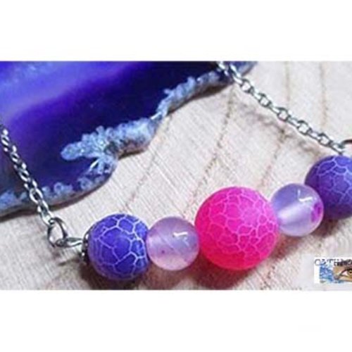 Chaine - "apaisement-confiance-chance" - agate acier inoxyable, chaine lithothérapie pierre