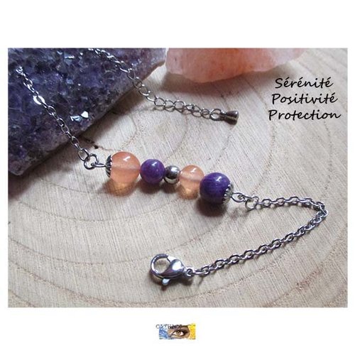 Bracelet gourmette - "sérénité, paix, positivité, confiance en soi, protection" - améthyste,calcite orange - bracelet pierre