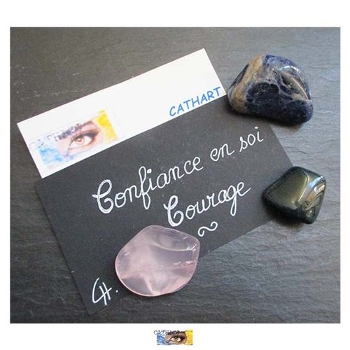 Pack - "confiance en soi-courage" - quartz rose, sodalite, agate mousse, pierres soins,