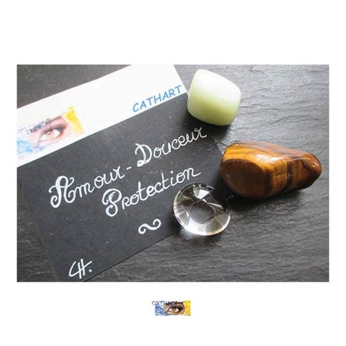 Pack - "amour-douceur-protection" - aventurine, œil de tigre et cristal de roche, pierres soins