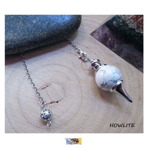Pendule séphoroton pierre et bracelet - radiesthésie - divinatoire sphère howlite - chaîne métal argent - pendule pierre