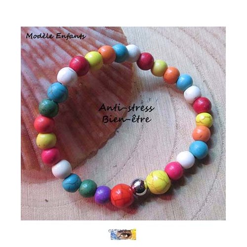 Bracelet "anti-stress-bien-être" - howlite - acier inoxydable, bracelet pierre naturelle, bijou lithothérapie, pierre howllite