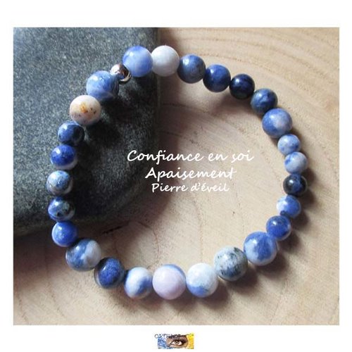 Bracelet sodalite, "confiance-apaisement", bracelet lithothérapie, pierre naturelle, perles