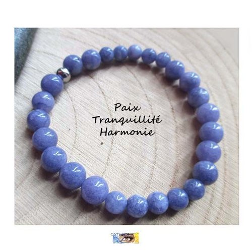 Bracelet "paix-tranquillité-harmonie" - angélite - acier inoxydable, bijou pierre, bracelet lithothérapie, bijou zen